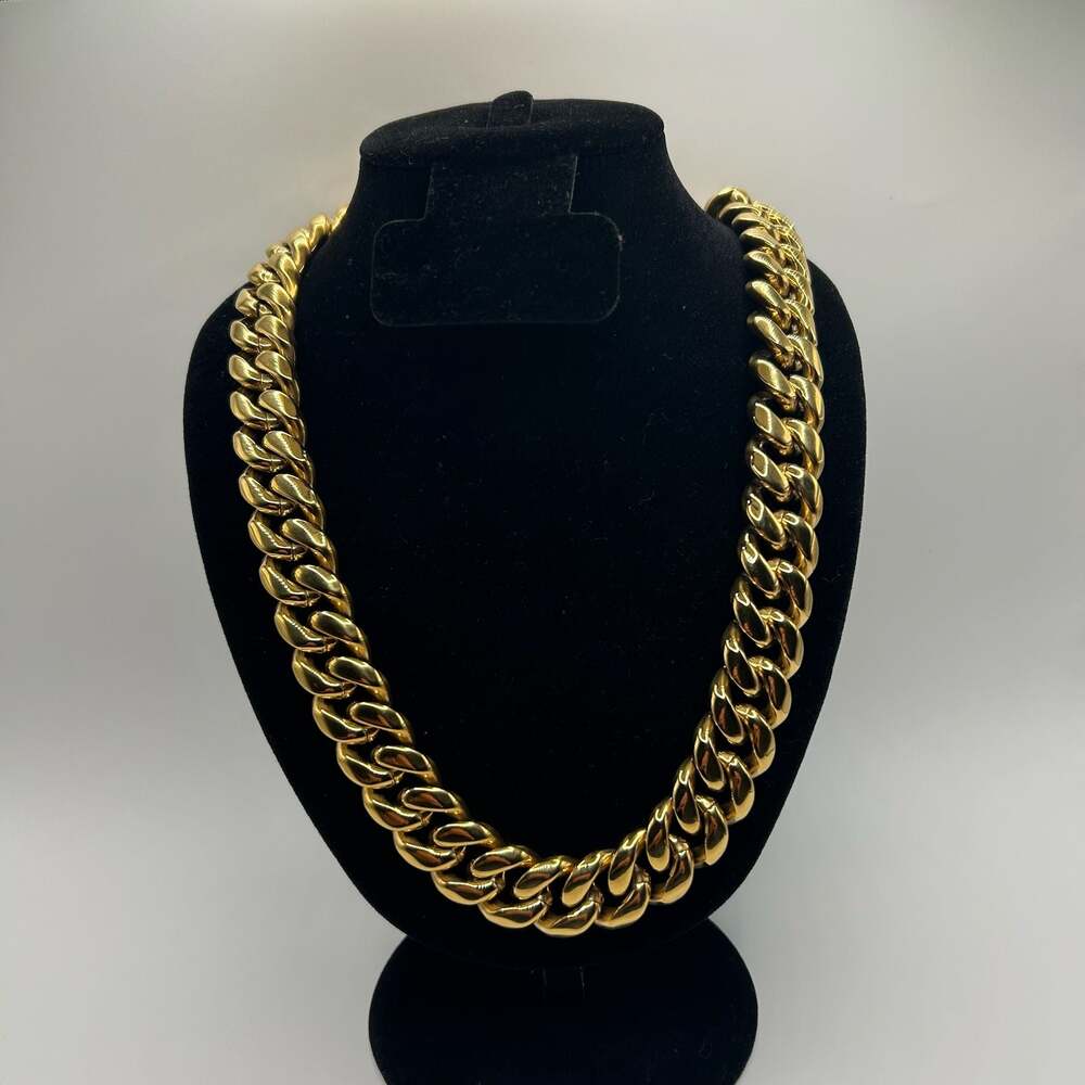 18K Yellow Gold Plated Cuban Necklace Chain 18mm Hip Hop Hypoallergenic 20 Inch